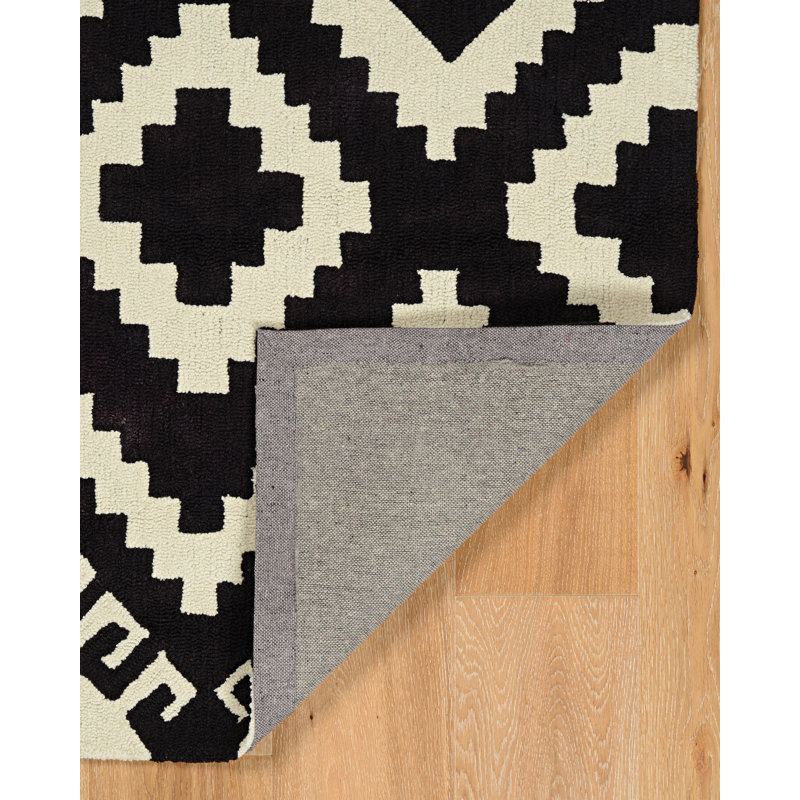 Equelle Handmade Rug Geo Teal Cream, Rectangle 5' x 7'