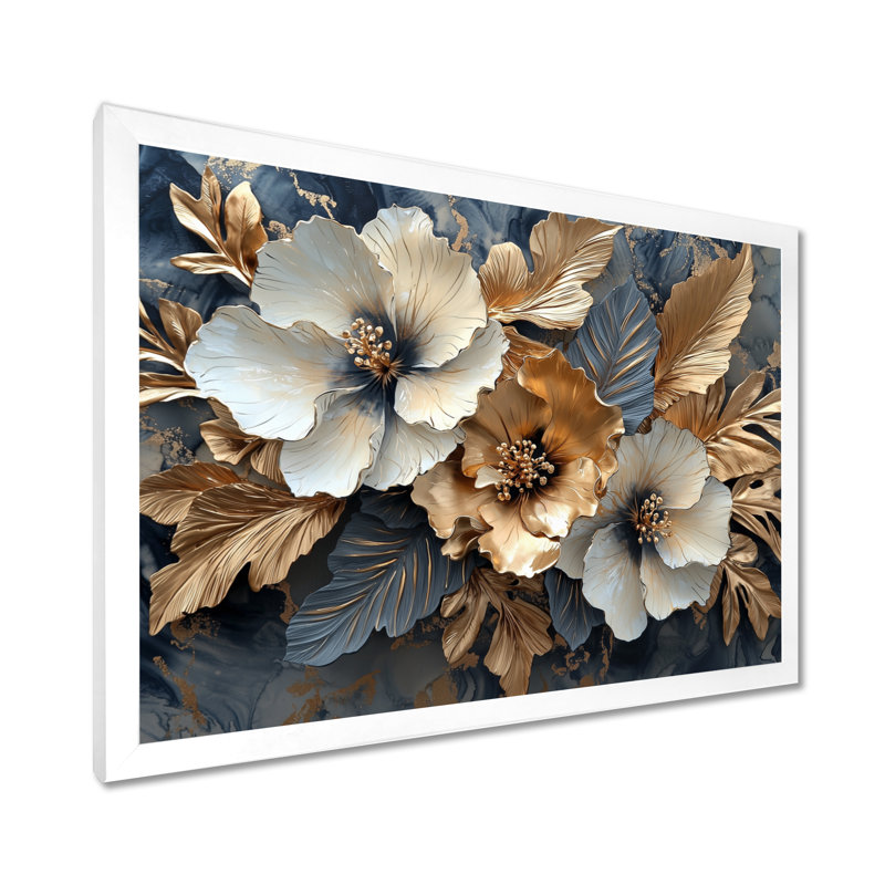 Clarise Goldem Hibiscus liquide Art Harmony II - Hibiscus Wall Art Decor, Reproduction encadrée d'une seule photo, Blanc