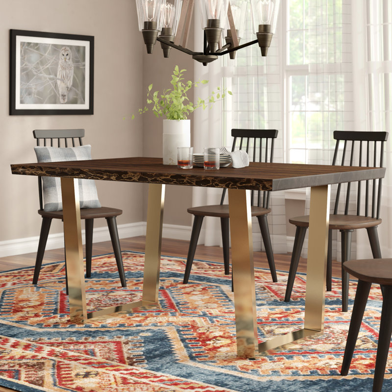 David Metal Base Dining Table, Gold