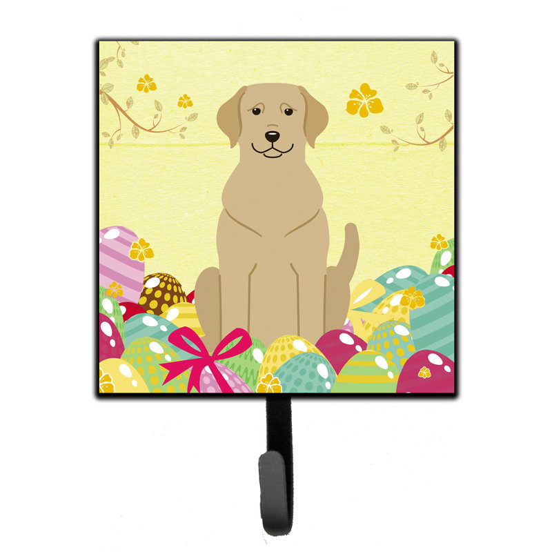 Mcelyea Metal Wall Organizer with Key Hooks, Yellow/Pink/Tan, Yellow Labrador
