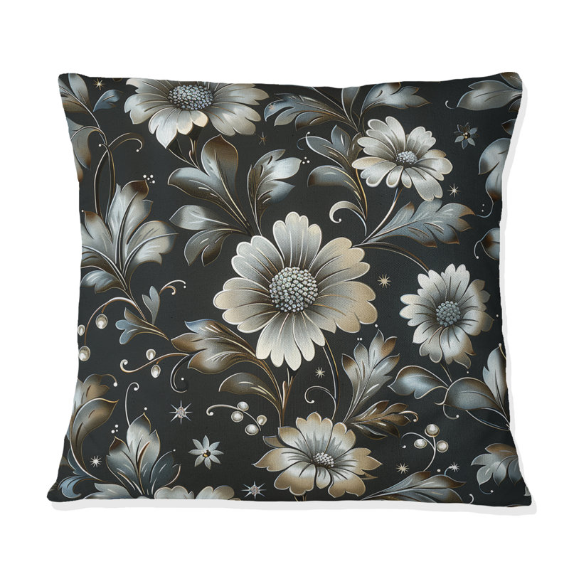 Coussin décoratif Glamour, H 16 po x l 16 po, Noir / argenté