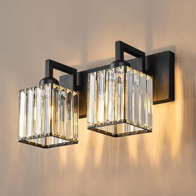 Modern Crystal Bathroom Vanity Light With, 2-Light Wall Sconce For Elegant Bathroom Lighting