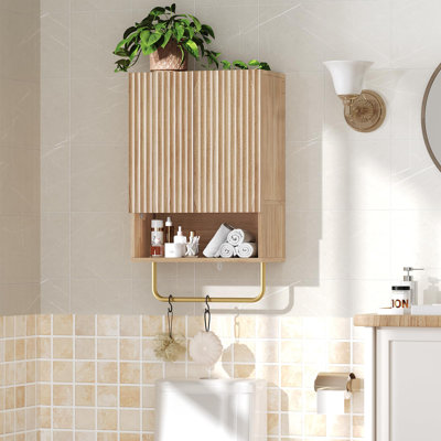 Bathroom Wall Cabinet, Wall Mounted Medicine Cabinets With Towel Bar & Adjustable Shelf, Over The Toilet Space Saver Storage Cabinet With 2 Doors