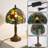 Tiffany Style Stained Glass Table Lamp, Grape & Leaf Floral Bedside Nightstand Lamp with Antique Bronze Base, Vintage Bedroom Living Room Accent Lighting
