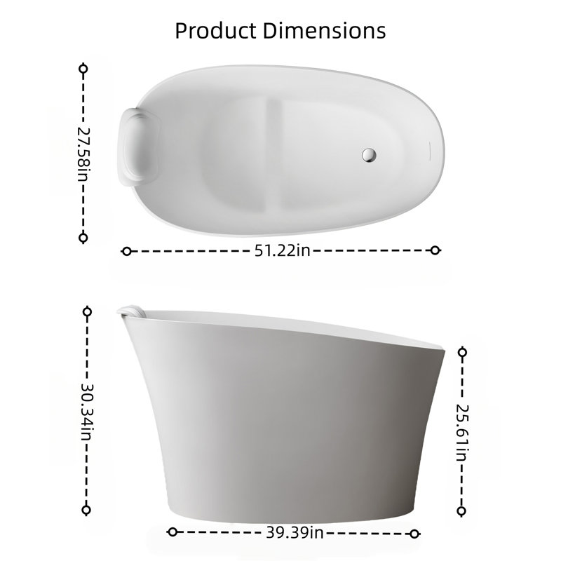 Baignoire de trempage autoportante ergonomique à surface solide, résine de pierre, trempage profond, appui-tête et soutien lombaire