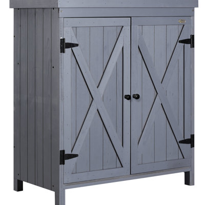 Remise de jardin grise avec toit galvanisé - Deux tablettes pour outils de jardin, pelles et coupe-bordures