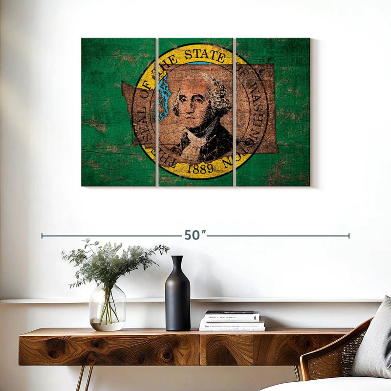 Borges State Map Over Washington Flag, 24" H x 38" W