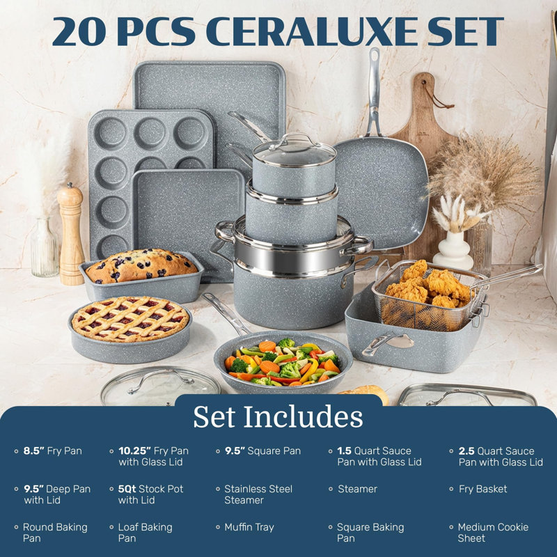 20 Pc Ceramic Cookware Set Nonstick