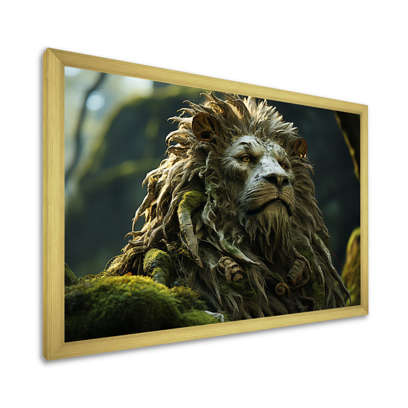 «Enchanted Lion Wilderness Fantasy» sur toile, H 30 po x l 40 po x P 1,5 po, Cadre doré simple