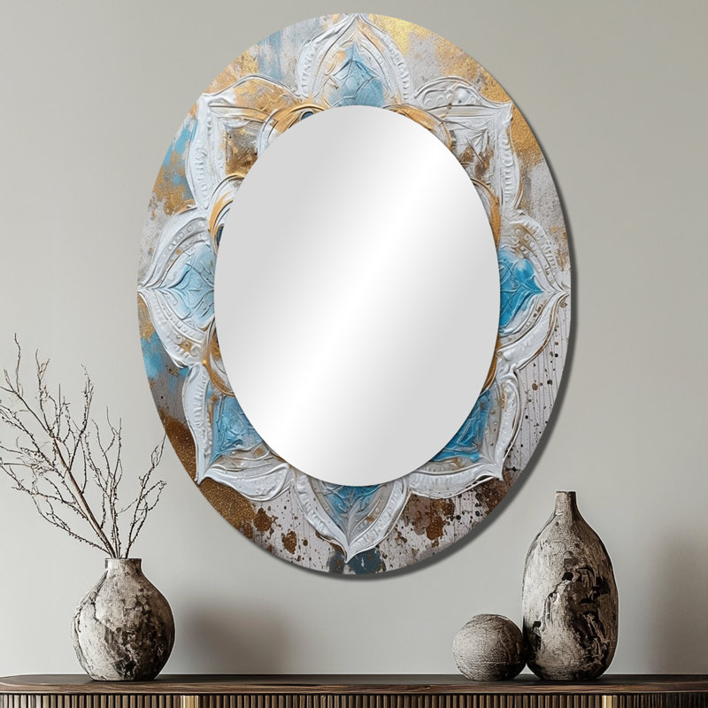 Miroir mural bleu et or Mandala I - Bohemian, 40 po x 30 po