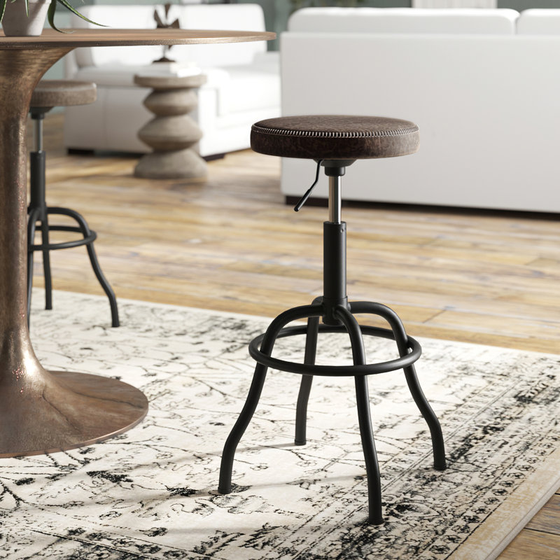 Petrone Upholstered Adjustable Height Counter Stool with Metal Frame, Vintage Coffee Brown