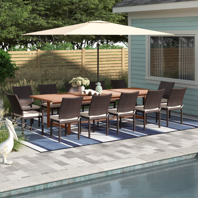 Anautica Rectangular 10 - Person 79" Teak Finish Outdoor Furniture Dining Set with Cushions