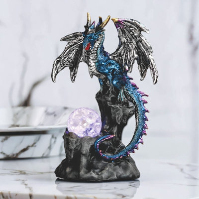 7.5"H LED Dragon with Globe Figurine