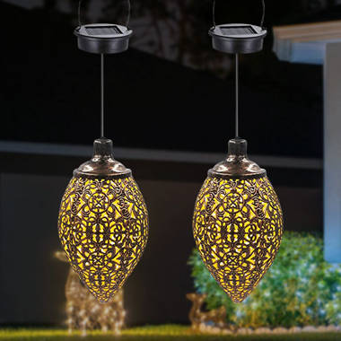 JHY Design Set of 2 Battery Powered Outdoor Lantern, Metal and Glass with Fairy Light (Sea Shell), Size: 8, Blue White Pendant JHY30259