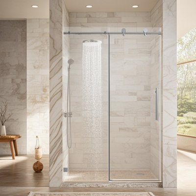 46-48" W x 76" H Frameless Single Sliding Shower Door, 5/16" Tempered Glass, Chrome, Soft-Close