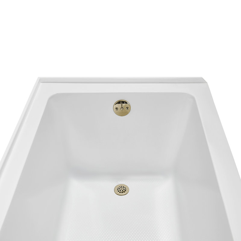 Streamline 60 in. x 30 in. Acrylic Right-Hand Drain Alcove Bathtub in Glossy White With External Drain, Polished Brass
