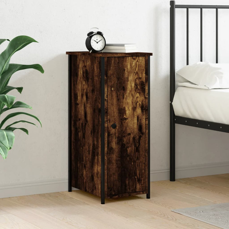 Memuna 32cm W Iron Bedside Table, Smoked Oak, Individual