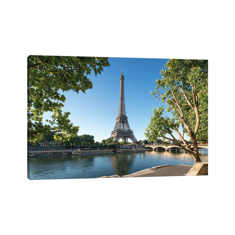 Eiffel Tower Along The Banks Of The Seine River, Paris, France by Jan Becke - Wrapped Canvas Print, 20.32 cm H x 30.48 cm W