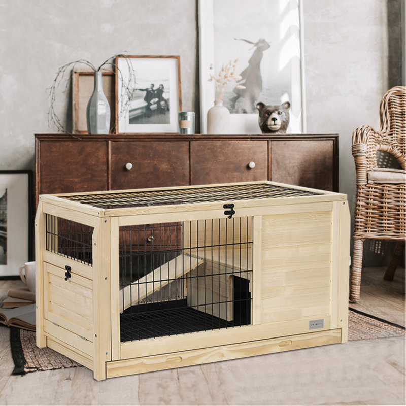 Cage à lapin en bois pour petits animaux avec plateau en plastique