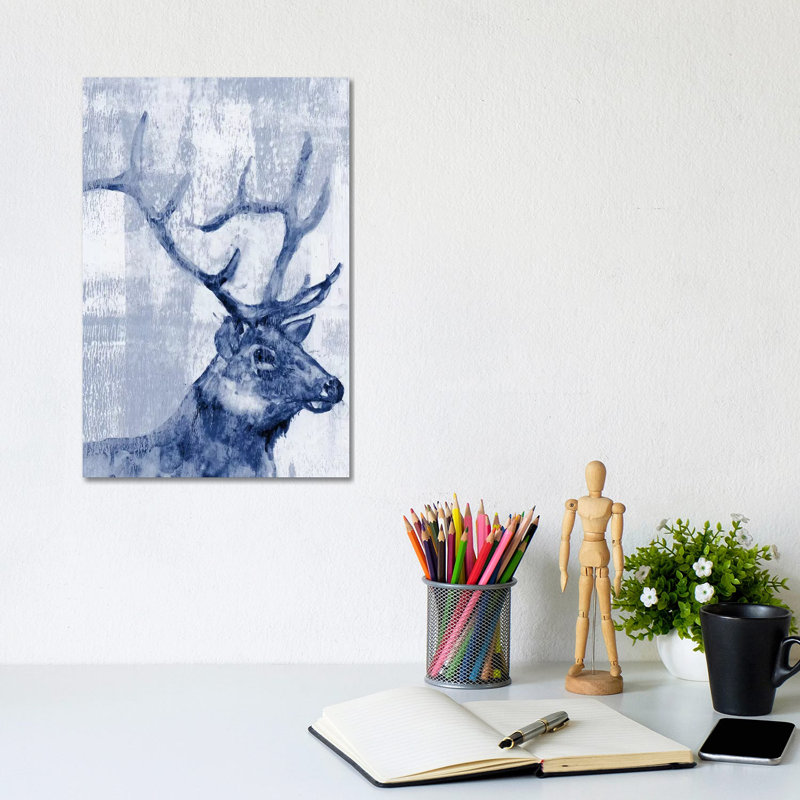 Indigo Elk 1 Piece Wrapped Canvas Painting, 20.32 cm H x 30.48 cm W