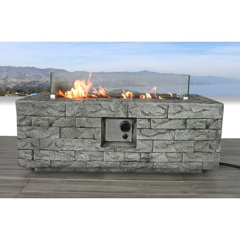 Bevins Rectangle Concrete Propane Smokeless Fire Pit Table