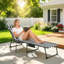 Chaise longue inclinable pliante à 5 niveaux, chaise de bronzage d'extérieur avec table d'appoint, coussin de tête et pochette de rangement