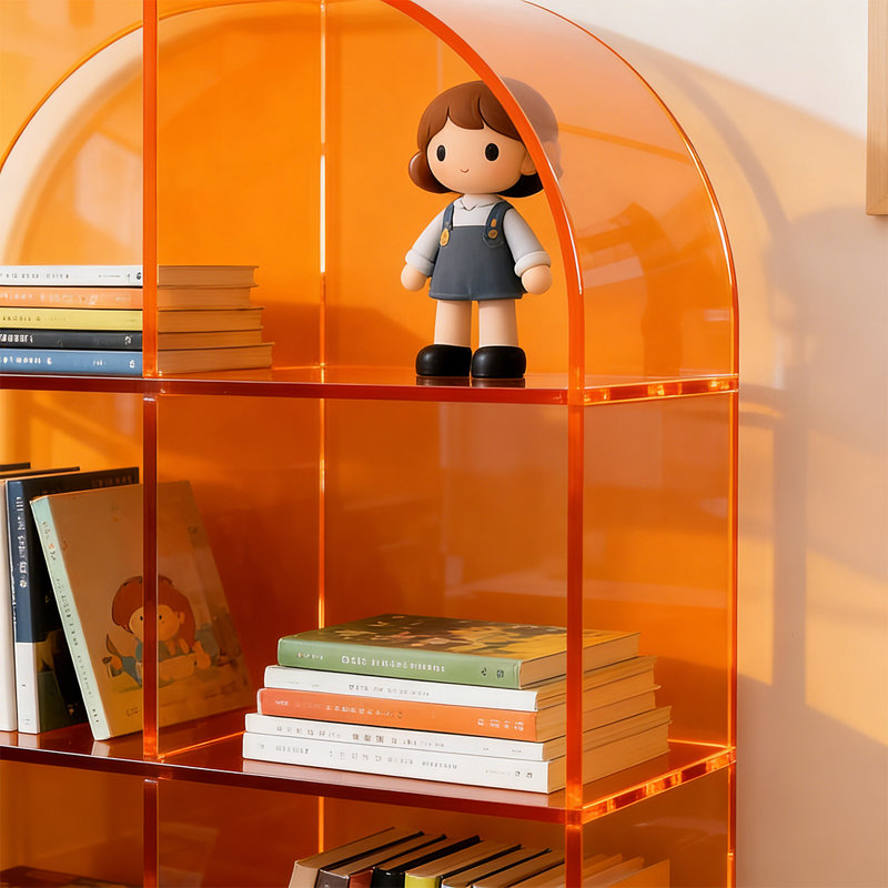 Bibliothèque orange en acrylique, (4 tablettes) H 49,21 po x l 15,75 po x P 9,84 po