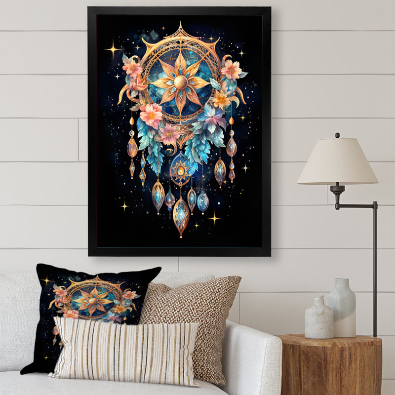 «Vyan Gold Dreamcatcher Celestial Dreams II», reproduction sur toile, Cadre photo noir, H 20 po x l 12 po x P 1 po