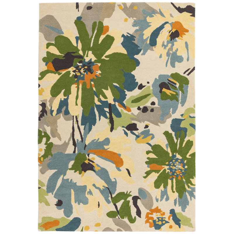 Jessamine Rectangle Floral Wool Hand Tufted Dhurrie, Rectangle 200 x 290cm