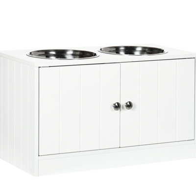 Rangement surélevé pour animal de compagnie avec armoire - 44 litres, 9,5 po x 2,75 po, grand chien blanc L 23,5 po, H 14 po, bols 67,6 oz, station d'alimentation