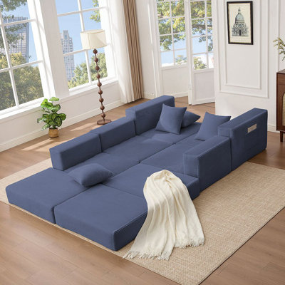 10-In-1 Convertible Sofa Sectional ,Corner Couch , Convertible Floor Sleeper Sofa,Corduroy,Side Pocket,No Assembly,DIY,L Shaped Modular Sofa,6 Pillows