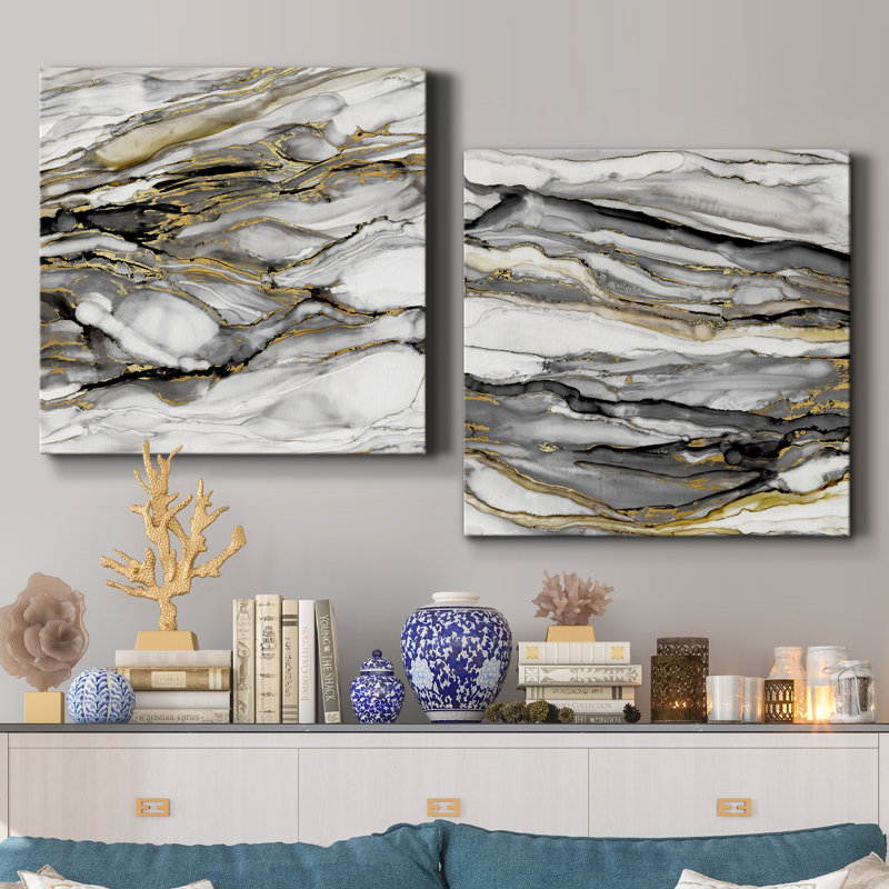 Marbré or I - ensemble de 2 reproductions d'art sur toile tendue, H 40 po x l 80 po x P 1 po