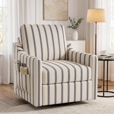 Grand fauteuil pivotant à coussins à fines rayures, rembourré et large, avec coussins de dossier et d'assise amovibles (lot de 2)