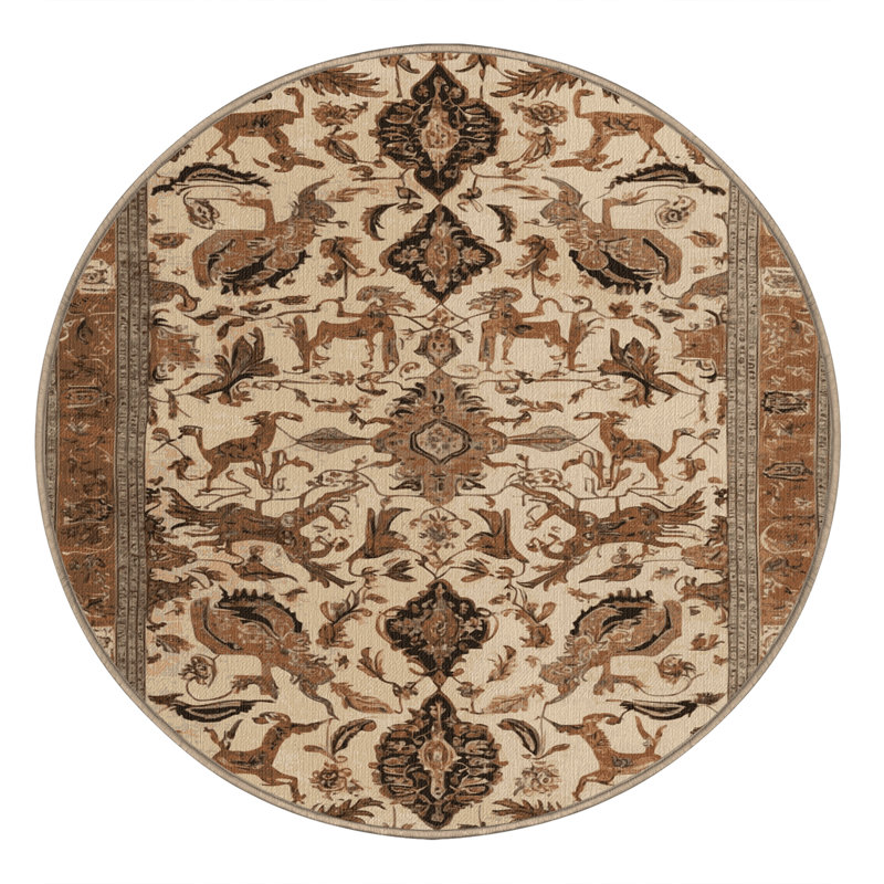 Machine Washable Persian Brown Area Rug, Round 5'