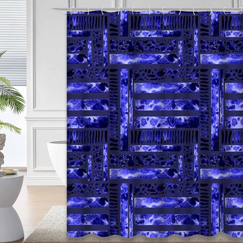 Rideau de douche aquarelle à rayures bleues avec 12 crochets, L 72 po x l 72 po