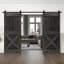Panelled Wood Stained Mini X Series Double DIY Barn Door With Sliding Hardware Kit-86647847-93853056