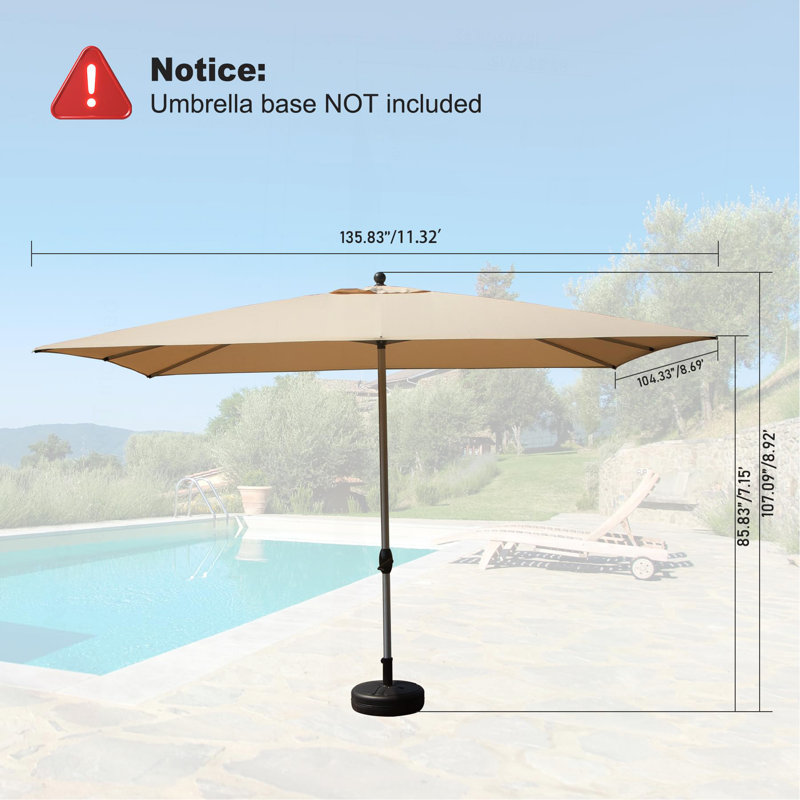 Parasol de patio rectangulaire avec manivelle (base non incluse), Beige