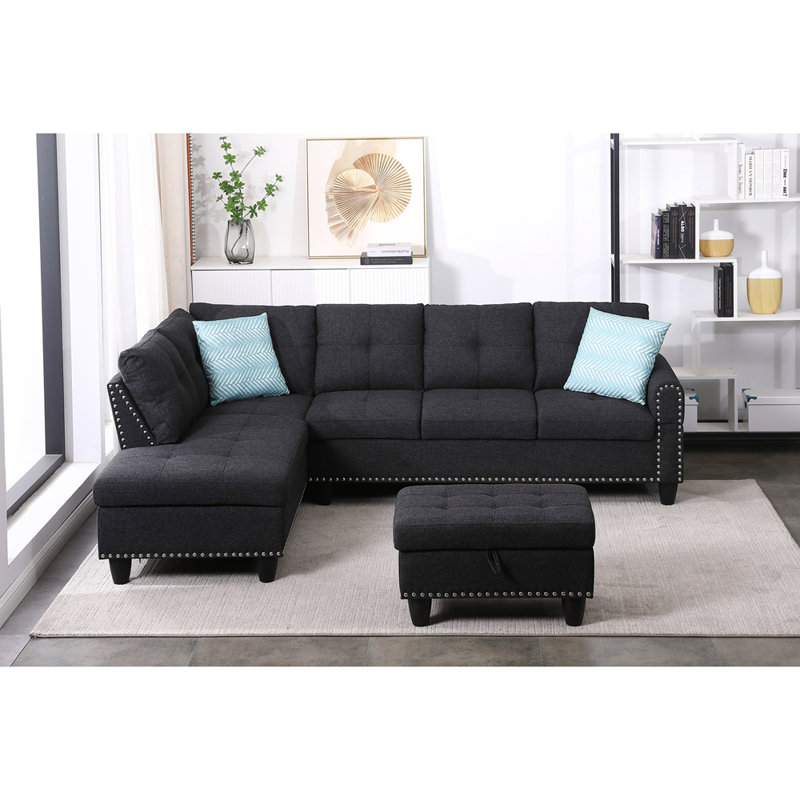 Rivet - Trimmed L - shaped Sofa, Charcoal Gray