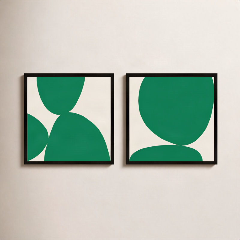 Encre noire, encre verte. «Set of 2» par Lee Lessem - Ensemble de 2 peintures encadrées, H 30 po x l 30 po x P 1,25 po