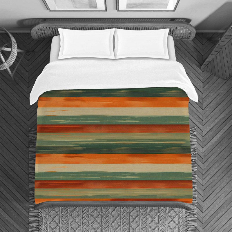 Machine Printed Duvet Cover, Queen Duvet Cover, Green/Orange