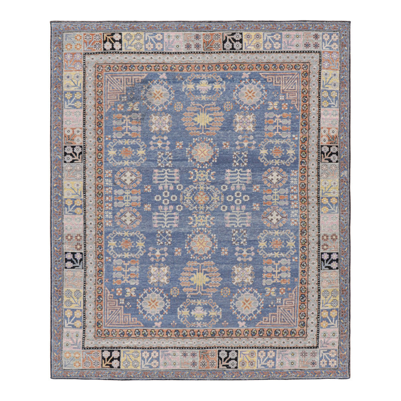 Rug & Kilim’S Khotan Samarkand Style Rug In Blue With Floral Medallions, Rectangle 8'2" x 9'11"