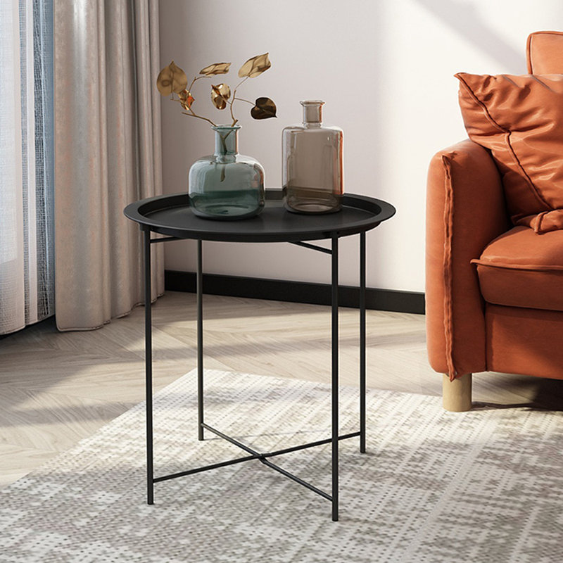 Annaleese Small End Table Set Foldable Tray X-shaped Cross Leg Side Table, Black