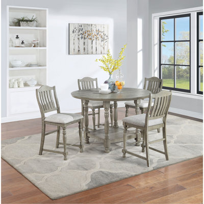 Dining Table 4X High Chairs 5Pcs Counter Height Dining Set Light Grey Finish Dining Room Furniture Plush Upholstered Fabric Seat Contemporary Style