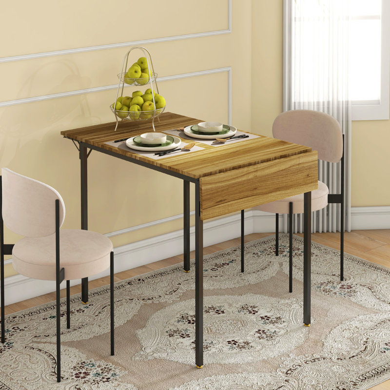 HOMCOM Industrial Folding Dining Table for 2 to 4, Space Saving Drop Leaf Kitchen Table for Small Spaces, Walnut, Walnut