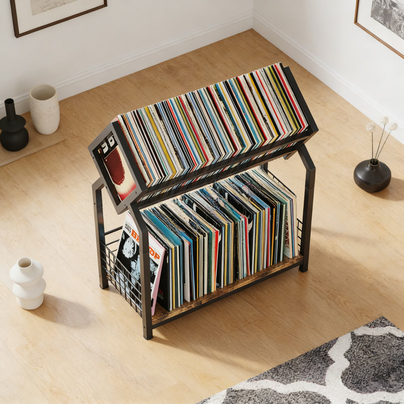 2-Tier Vinyl Record Storage Holder With Dividers,Vinyl Record Display Holds 300 Lps, Storage Rack Suitable For Magazines Books Documents Albums