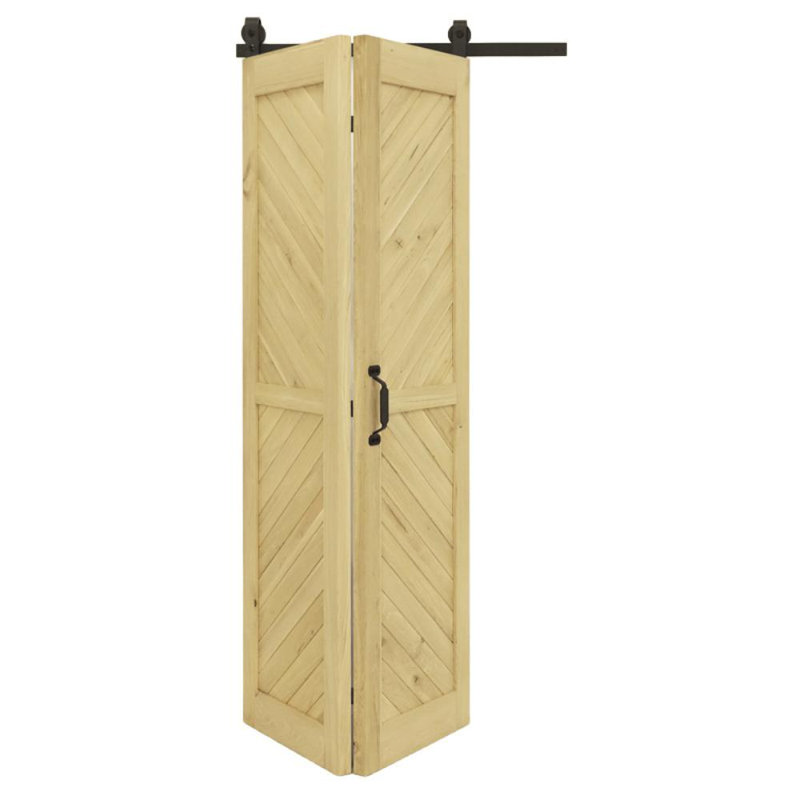 Solid Oak Barn Door with Single Bi-Folding System, Unfinished