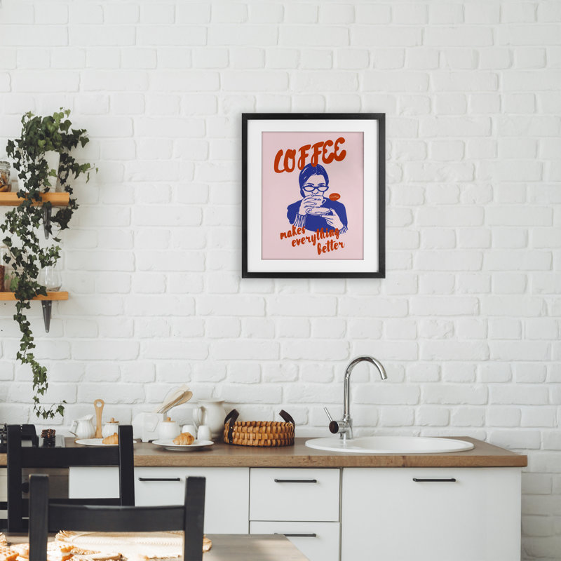 «Coffee Makes Everything Better», impression sous verre encadrée, design par The Prints Vibe, 16 x 13