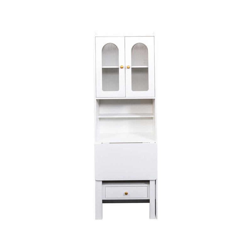 Fold-Out Convertible Writing Table, Desk Cabinet with shelf and drawer Multi-Function Home Office Workstation