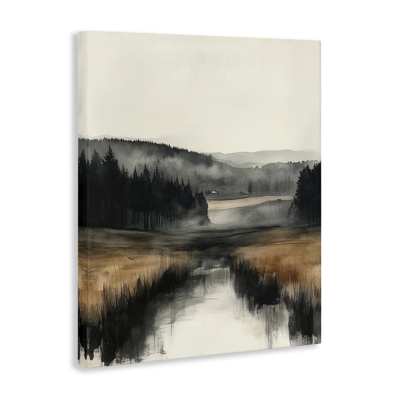 Art mural sur toile paysage sépia campagne, design par Annabelle Hall, H 48 po x l 36 po