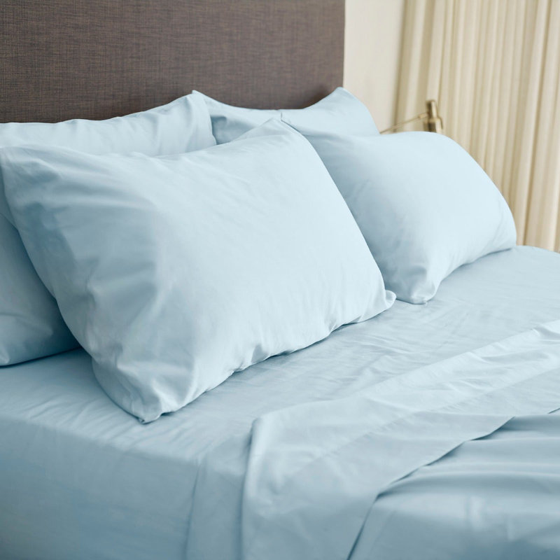 City Sateen Fitted Sheet, King Sheet Set with 4 Pillowcases, Blue